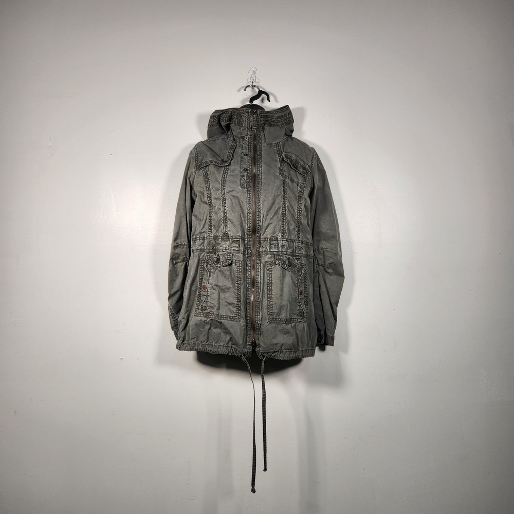 KUT FROM THE KLOTH Utility Jacket Womens M Olive Green Hooded Field Coat Parka